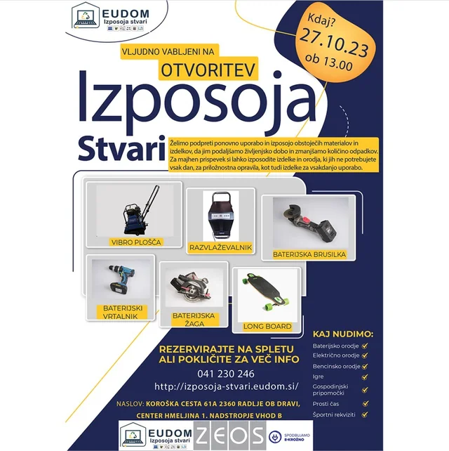 Letak_družbena omrežja_Otvoritev Izposoja stvari_27.10.2023, Radlje ob Dravi