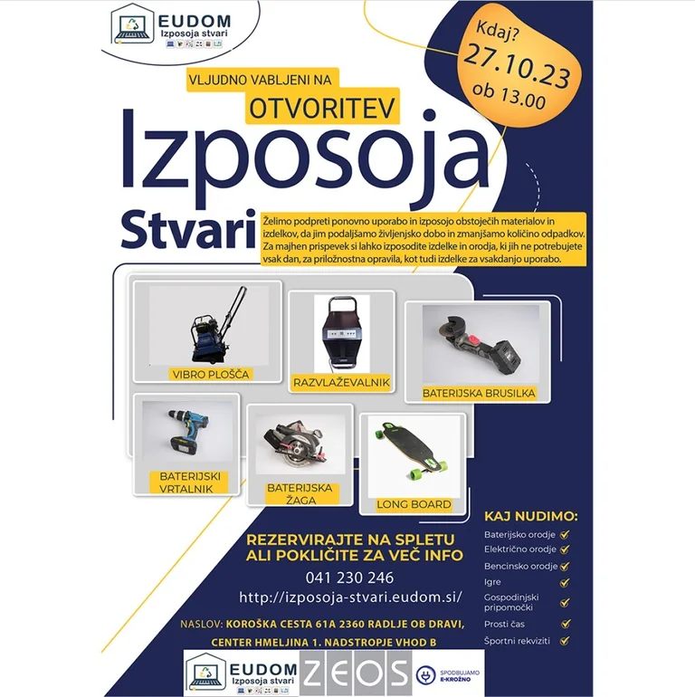Letak_družbena omrežja_Otvoritev Izposoja stvari_27.10.2023, Radlje ob Dravi